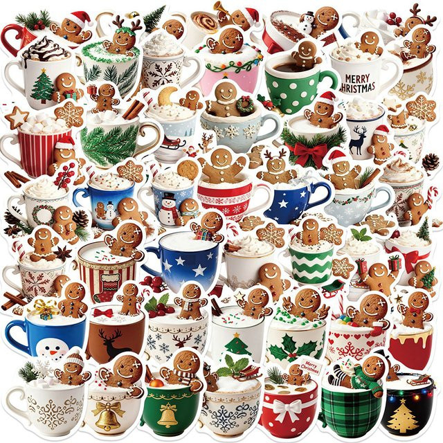 Charile Vintage Weihnachten Kaffee Cartoon Aufkleber, 10/30/50 stücke - Bild 1
