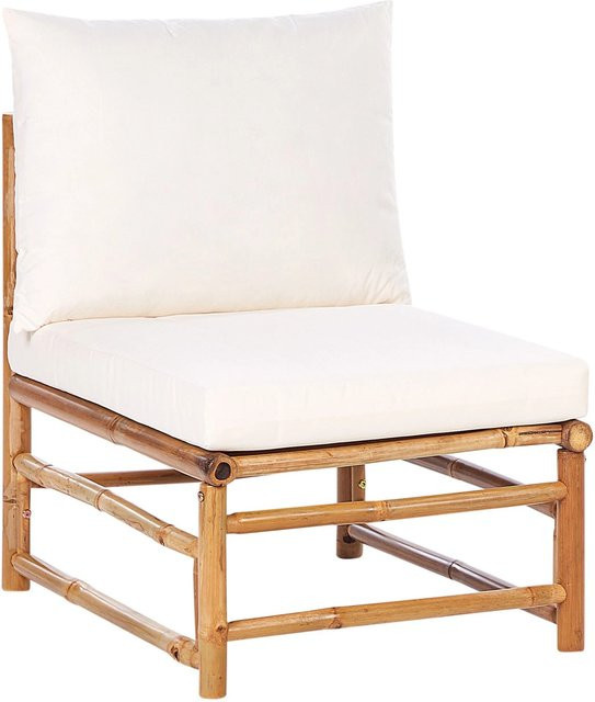 Beliani Gartenstuhl in Weiß und hellem Holzfarbton im Boho-Stil, B/T/H: 67 x 55 x 80 cm - Bild 1