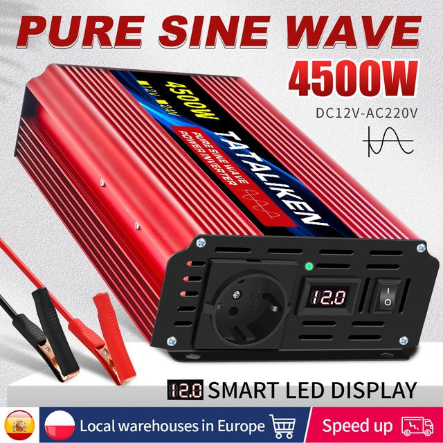TATALIKEN Reine Sinus Welle Auto Power Inverter DC 12 V zu AC 220 V 50 Hz Spannung Konverter mit Smart LCD Display in Rot - Bild 1