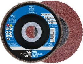 PFERD TOOLS POLIFAN Fächerscheibe PFC konisch A80 SG STEELOX für Stahl und Edelstahl, Durchmesser: 115 mm, Bohrung: 22,23 mm, Farbe: Mehrfarbig - Bild 1