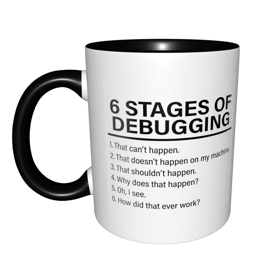 PEJAFAN Keramiktasse 6 Stufen des Debugging für Papa, Ehemann oder Freund in Schwarz-Weiß, 325 ml - Bild 2