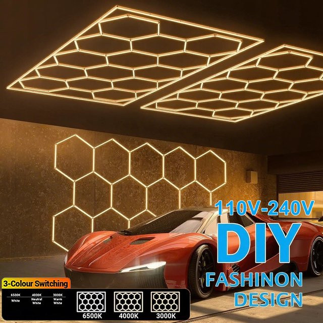 LINYILIGHT LED Deckenbeleuchtung in Wabenform, moderne sechseckige Hexagon-Leuchte in Weiß für Wohnzimmer, Werkstatt oder Fitnessstudio - Bild 1