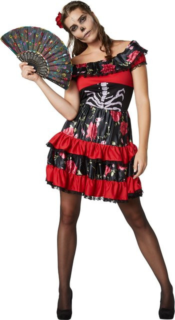 tectake Frauenkostüm Gruselige Señorita, Textil, Bunt / Mehrfarbig, Schwarz - Bild 1