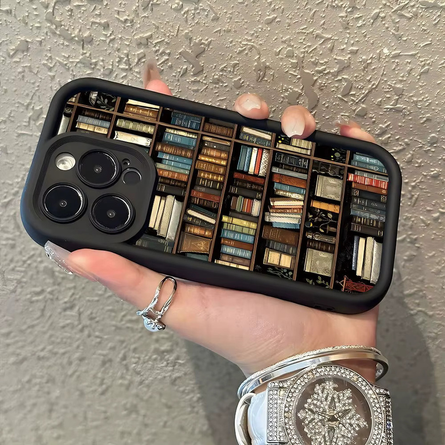 Wolkerfly Handyhülle mit kreativem Bücherregal-Muster für iPhone Modelle, Luftstoßfestes Softcover, Multicolour - Bild 5