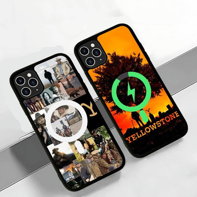 MagSafe Magnetische Handyhülle Yellowstone Design für iPhone 11 bis 17 Pro Max von Potdemiel in Gelb und Multicolour - Bild 1