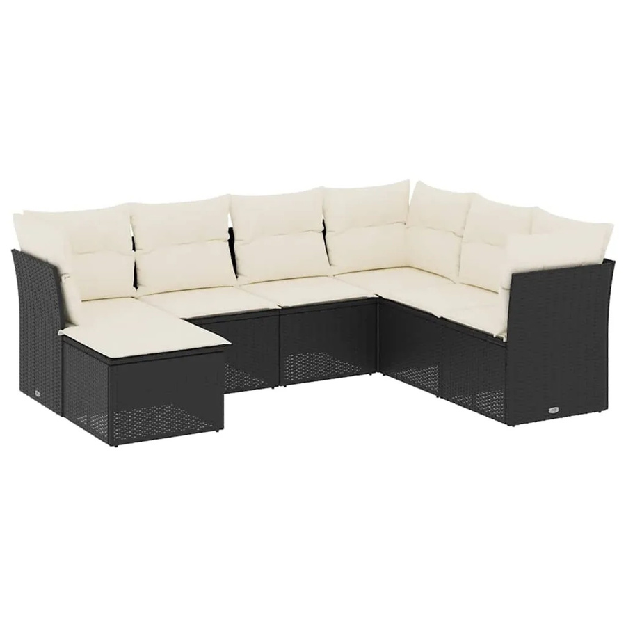 vidaXL 7-teilige Garten-Sofagarnitur in L-Form aus Poly-Rattan und pulverbeschichtetem Stahl in Schwarz mit Sitzkissen und Rückenkissen - Bild 2
