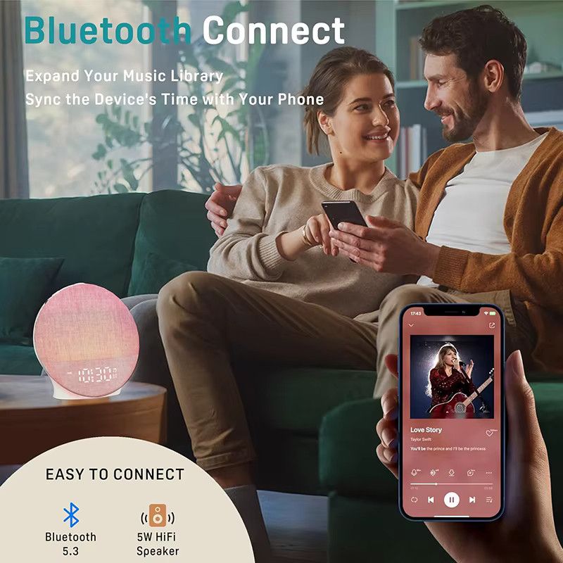 Niditon Wake Up Light Sonnenaufgang Wecker mit White Noise Sound Maschine, Bluetooth Lautsprecher und Nachtlicht, Farbe: Weiß - Bild 2
