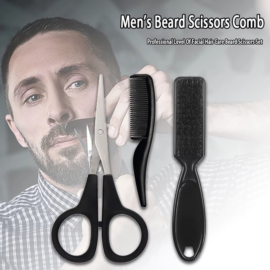 3-teiliges Bart-Styling-Set für Herren, mit Kamm, Schere und Reinigungsbürste - Bild 4