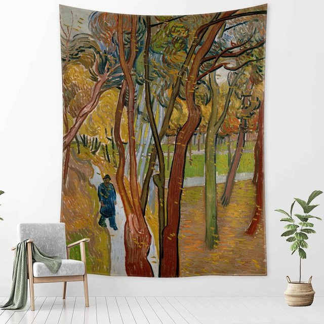 Super Six Wandteppich Idyllische Waldhütte Boho Wandbehang mit Van Gogh Ölgemälde Stil in Mehrfarbig, B: 200 cm, H: 150 cm - Bild 1