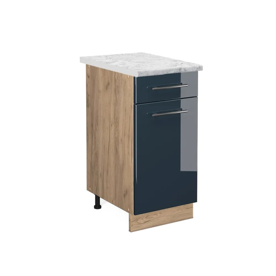 Vicco Schubunterschrank Fame-Line Eiche Dunkelblau Hochglanz mit Arbeitsplatte Weiß-Marmor Breite: 40 cm, Tiefe: 40 cm, Höhe: 82 cm - Bild 3