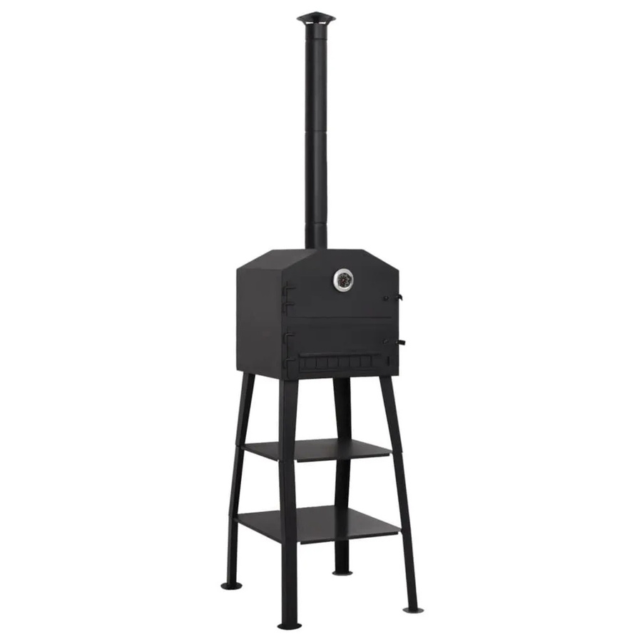 vidaXL Outdoor-Pizzaofen für Holzkohle in Schwarz mit 2 Schamottesteinen, Thermometer und herausnehmbarer Feuerschale - Bild 2