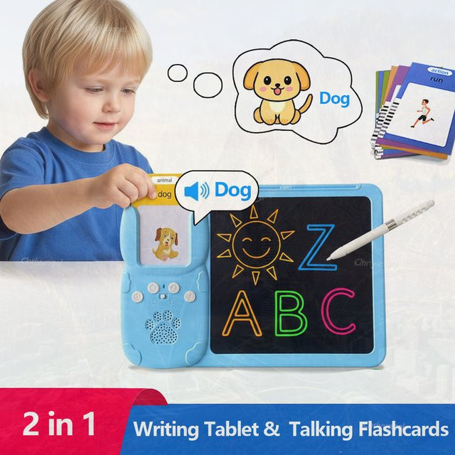 Chriyungel 2-in-1 sprechende Lernkarten und LCD-Schreibtablett, englische interaktive Lernmaschine, Bildungsspielzeug - Bild 1