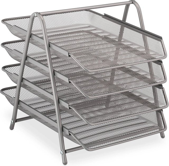 Relaxdays Dokumentenablage aus Stahl in Silber mit 4 ausziehbaren Fächern für A4, B/T/H: 32,5 x 30,0 x 32,5 cm - Bild 1