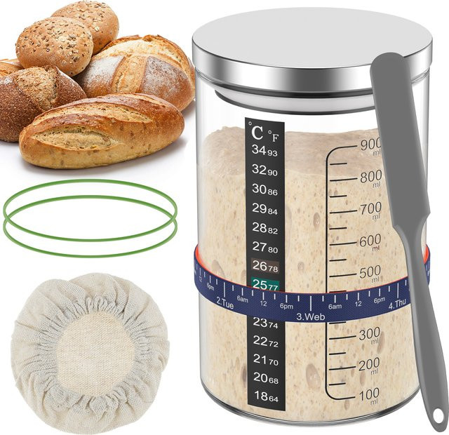 Willstar Sauerteig-Starterglas aus Glas mit Zubehör, transparent, 900 ml - Bild 1
