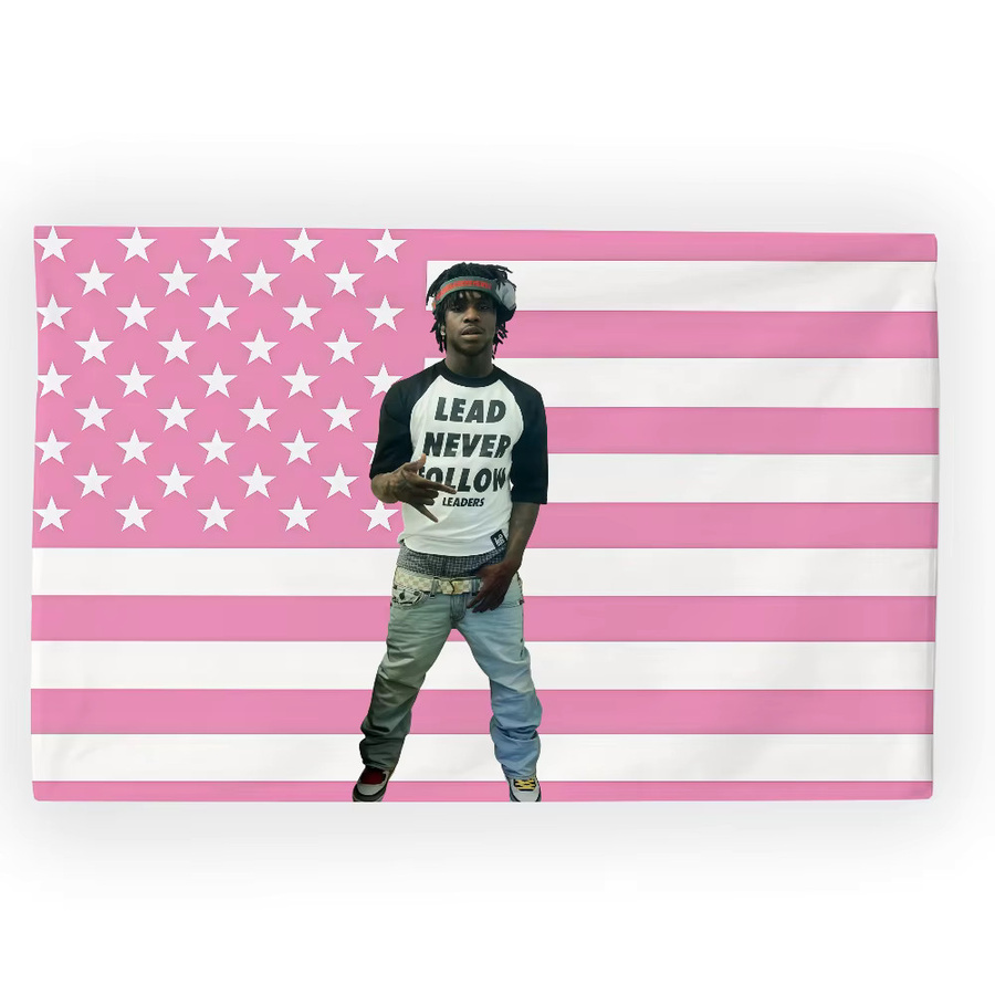 Chief Keef Flagge von Warner Bros. in Pink mit Sternen und Streifen, Wandkunst Dekoration für Innenbereich und Outdoor, B/H: 60,0 x 40,0 cm - Bild 5