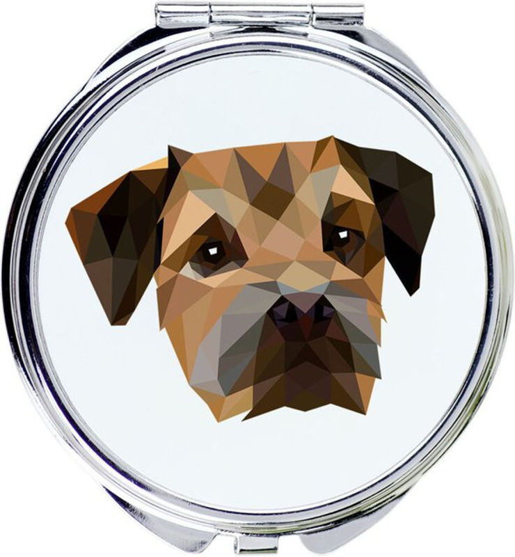 Art-dog Rund Spiegel mit Border Terrier Foto und geometrischer Aufschrift in Weiß und Mehrfarbig aus Metall - Bild 1