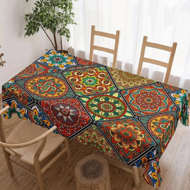 Wasserdichte Boho Mandala Tischdecke aus Polyester von JMG Household Supplies, Mehrfarbig, B: 140 cm, L: 200 cm - Bild 1