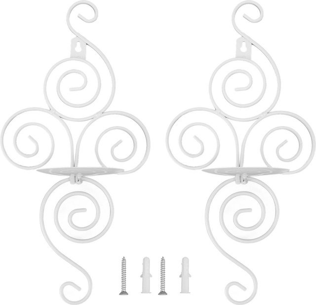 2er Set Wandkerzenhalter aus Schmiedeeisen von OutsideWorld in Weiß im europäischen Stil für Taper- und Tealight-Kerzen - Bild 1