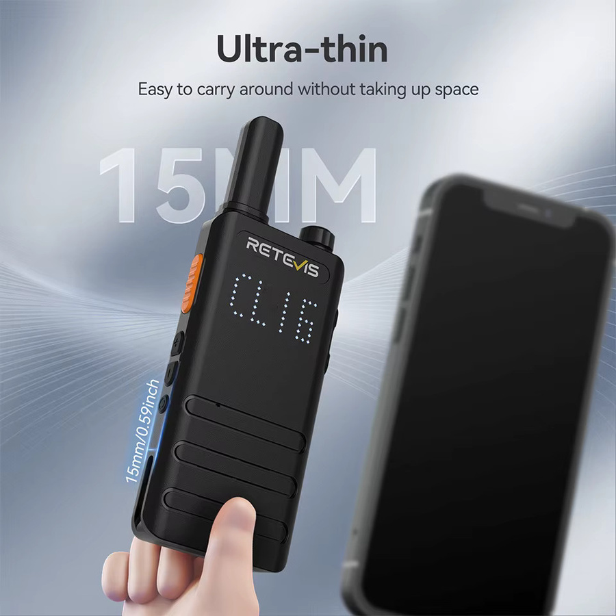 Retevis B63H Mini-Walkie-Talkie mit Display, tragbares PMR446/FRS professionelles lizenzfreies Funkgerät in Schwarz, wiederaufladbar für Camping - Bild 2