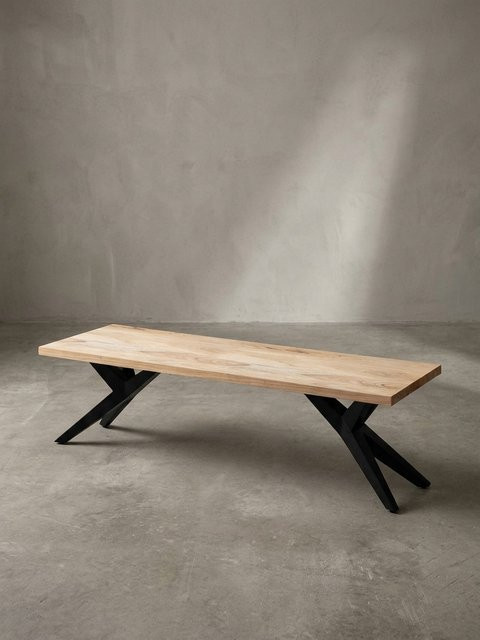KADIMA DESIGN Esszimmerbank aus Akazie Massivholz und Metall im Loft-Stil, braun, B/T/H: 120 x 45 x 45 cm - Bild 1