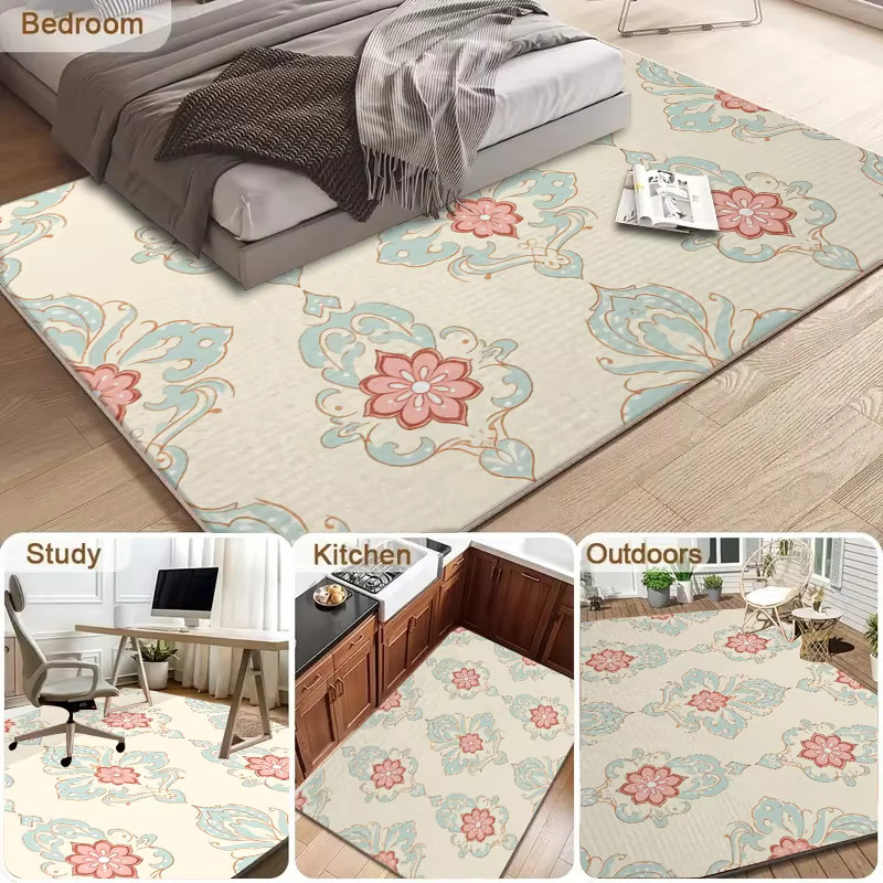 RAKKS Orient Teppich mit floralem Blumenmuster in Rosa und Blau, rutschfest und verschleißfest für dein Wohnzimmer - Bild 2