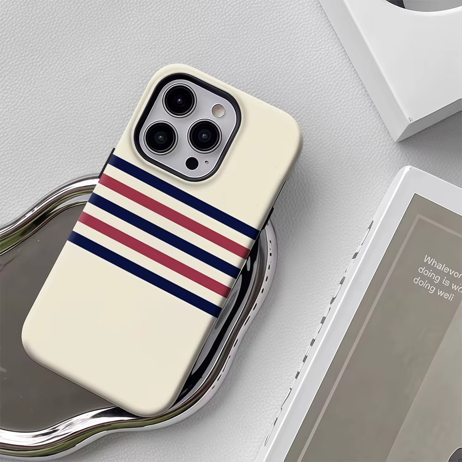 Handyhülle Navy Red Tan Stripe für iPhone 17 16 15 14 13 12 Pro Max Plus mit doppelschichtiger Rückseite in Blau, Rot und Braun - Bild 5