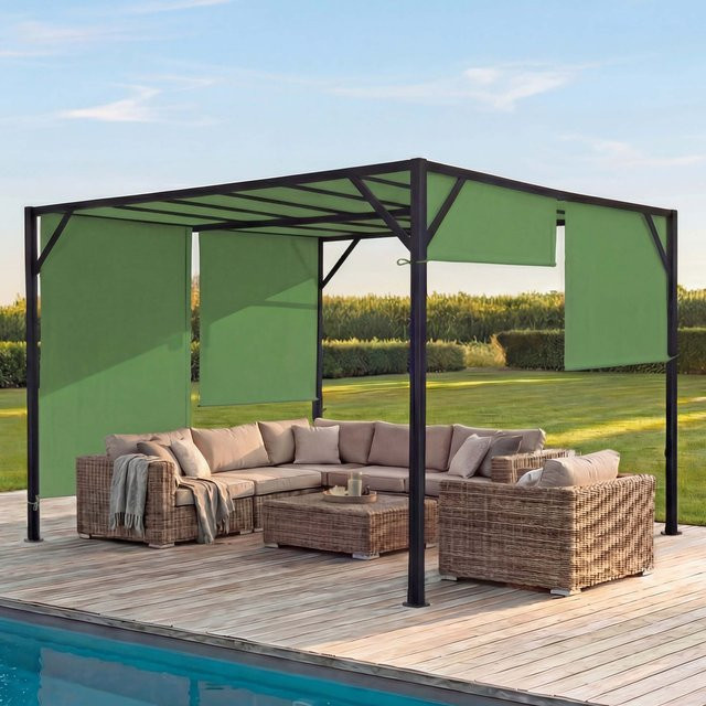 MCW Pergola Beja Garten Pavillon Terrassenüberdachung mit Schiebedach in Grün, B/T/H: 400 x 400 x 212 cm - Bild 1