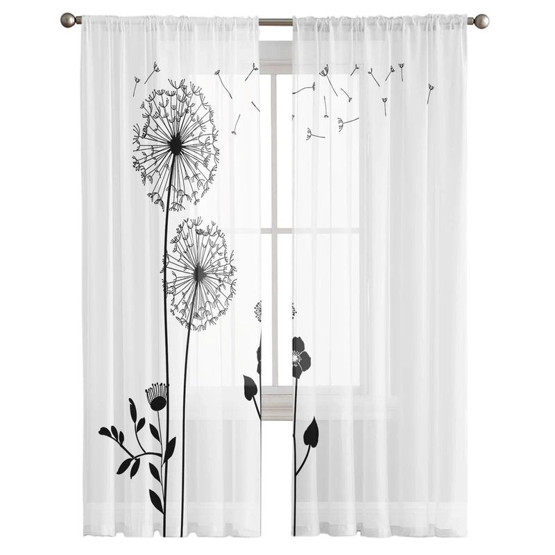 A Family Of Home Textiles Pusteblumen-Tüllvorhang in Beige und Transparent mit floralem Design, Breite: 135 cm, Höhe: 213 cm - Bild 2