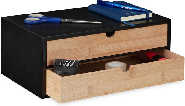 Relaxdays Schubladenbox aus Bambus und MDF in Schwarz und Natur mit 2 Schubladen B: 33 cm, T: 14 cm, H: 21 cm - Bild 1