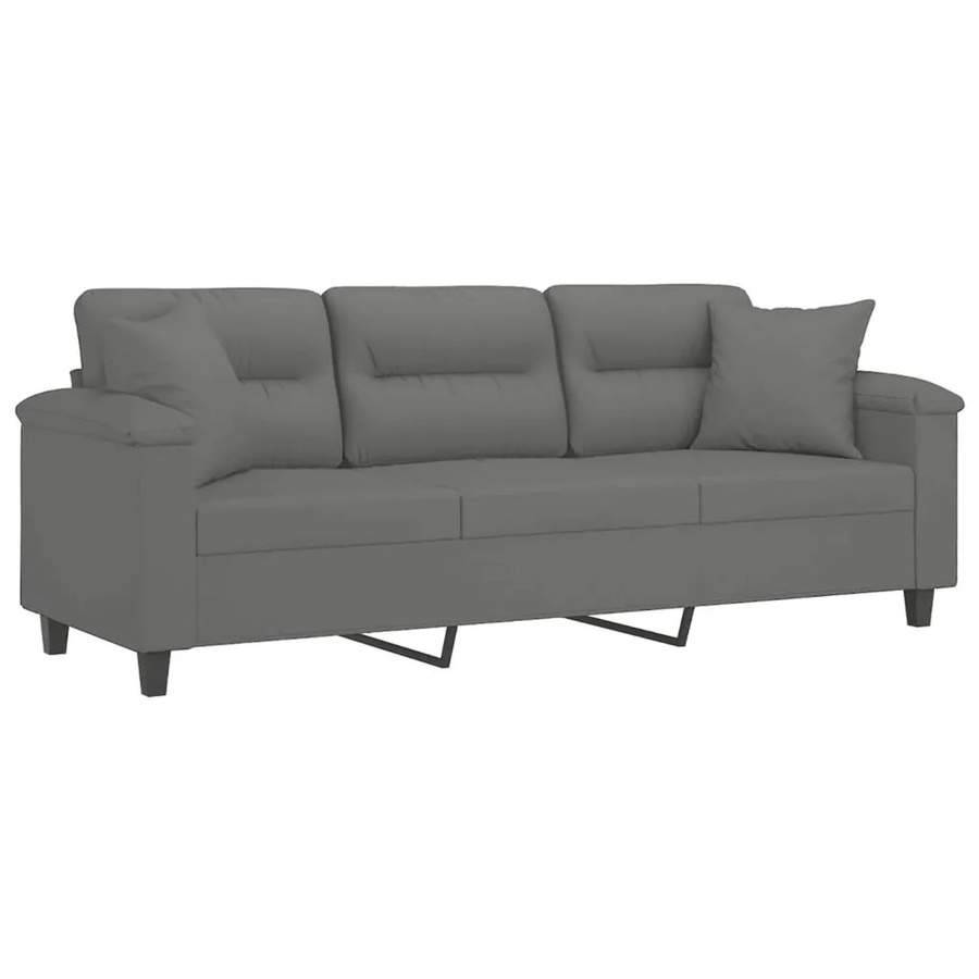 vidaXL 3-Sitzer-Sofa in Dunkelgrau mit Kissen aus Mikrofasergewebe, Breite: 180 cm, Tiefe: 80 cm, Höhe: 77 cm - Bild 2