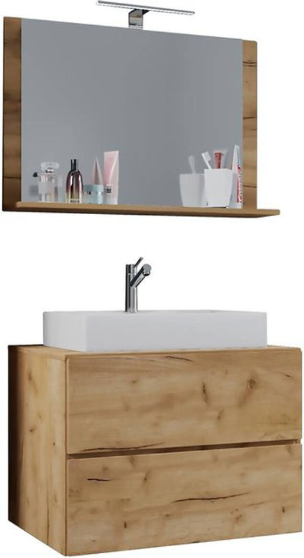 VCM Badezimmer Möbel Set Lendas in Eiche Honig Nachbildung mit Unterschrank und Spiegel, B/H/T: 80 x 52 x 52 cm - Bild 2