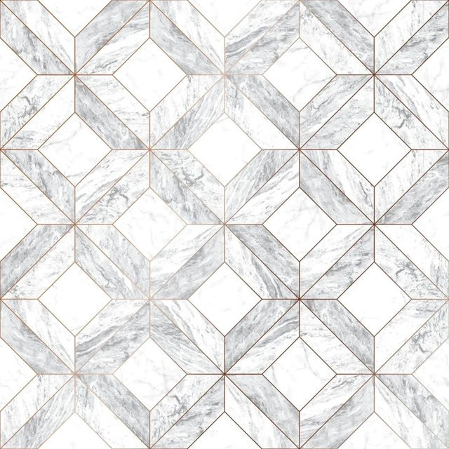 Contour Vliestapete Marble Marquetry in White und Rose Gold, abstraktes Design, Breite: 0,52 m, Länge: 10,05 m - Bild 1