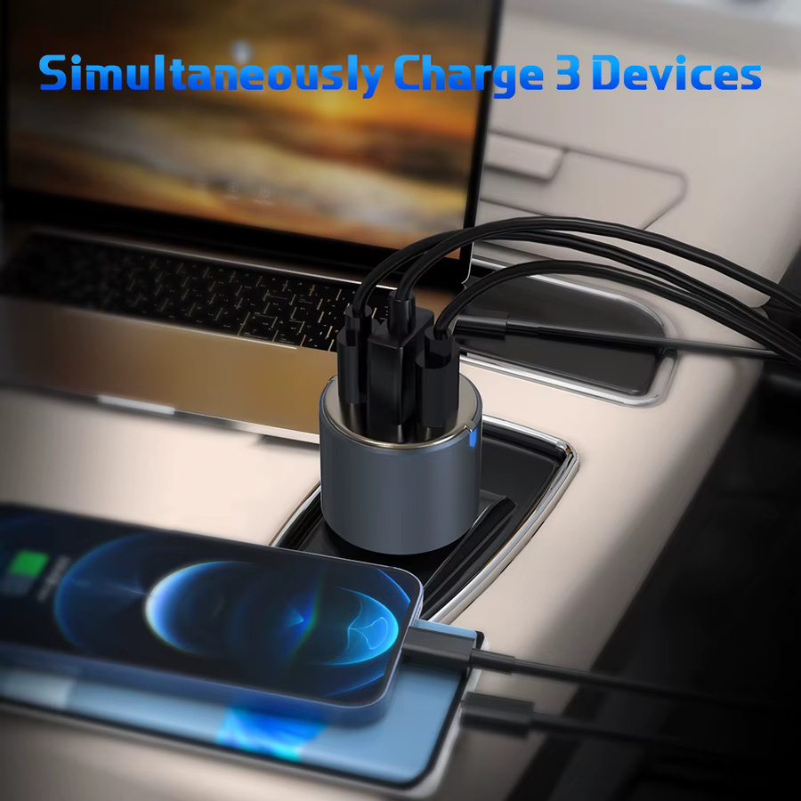 UBIGBUY 66W 3-Port Autoladegerät mit 2 USB-C PD30W und 1 USB-A 30W QC3.0 Schnellladegerät für iPhone, Samsung und iPad - Bild 3