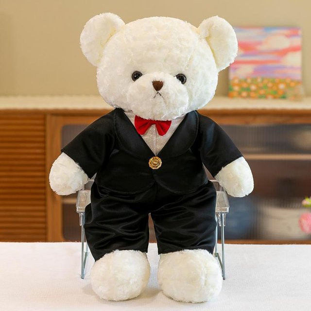 Paar Hochzeitskleid Bär Plüschpuppe, Plüschtier, 45cm, Weiß - Bild 1