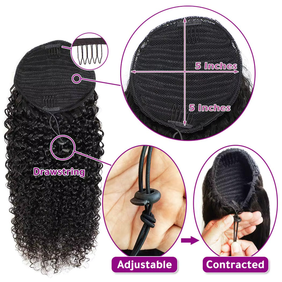 Dula A Hair Kinky Curly Pferdeschwanz-Haarverlängerungen, Echthaar, Unisex - Bild 2