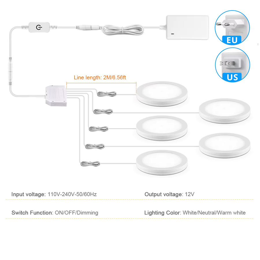 Lcamaw LED Unterbauleuchten Set, dimmbare Touch Puck Lights in Weiß, parallel verbindbare Schrankbeleuchtung und Nachtlicht - Bild 2