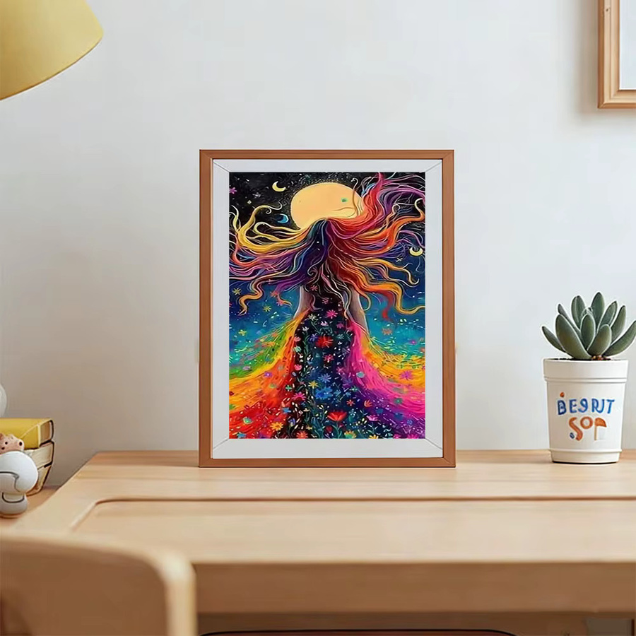 AZQSD Mond-Diamant-Mosaik Frauenporträt als Diamond Painting Set in Multicolour, runde Form, B/D: 30 x 30 cm - Bild 3