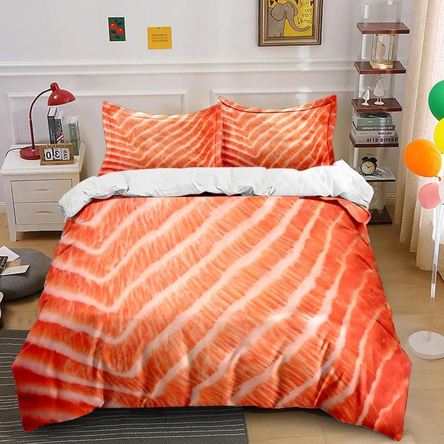 Flylo Bettwäsche-Set mit Lachs-Textur-Print in Orange, bestehend aus 1 Bettbezug und 2 Kissenbezügen, B/T/H: 135 x 200 cm - Bild 1