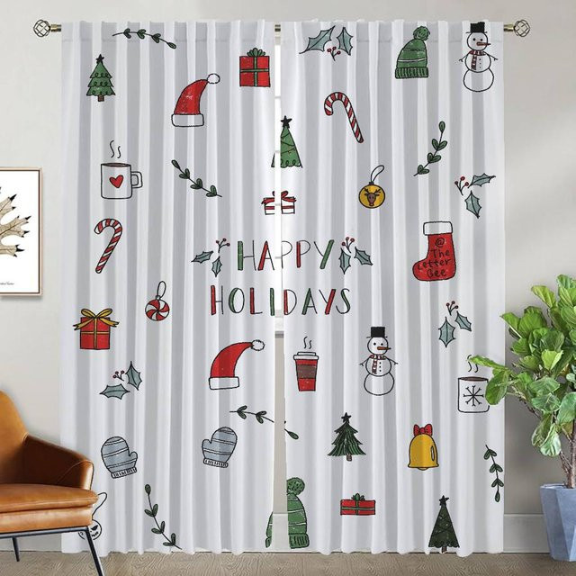 2er-Set Weihnachts-Tüllvorhänge für Wohnzimmer und Schlafzimmer, halbtransparent, Weiß, B: 50 cm, H: 70 cm - Bild 1