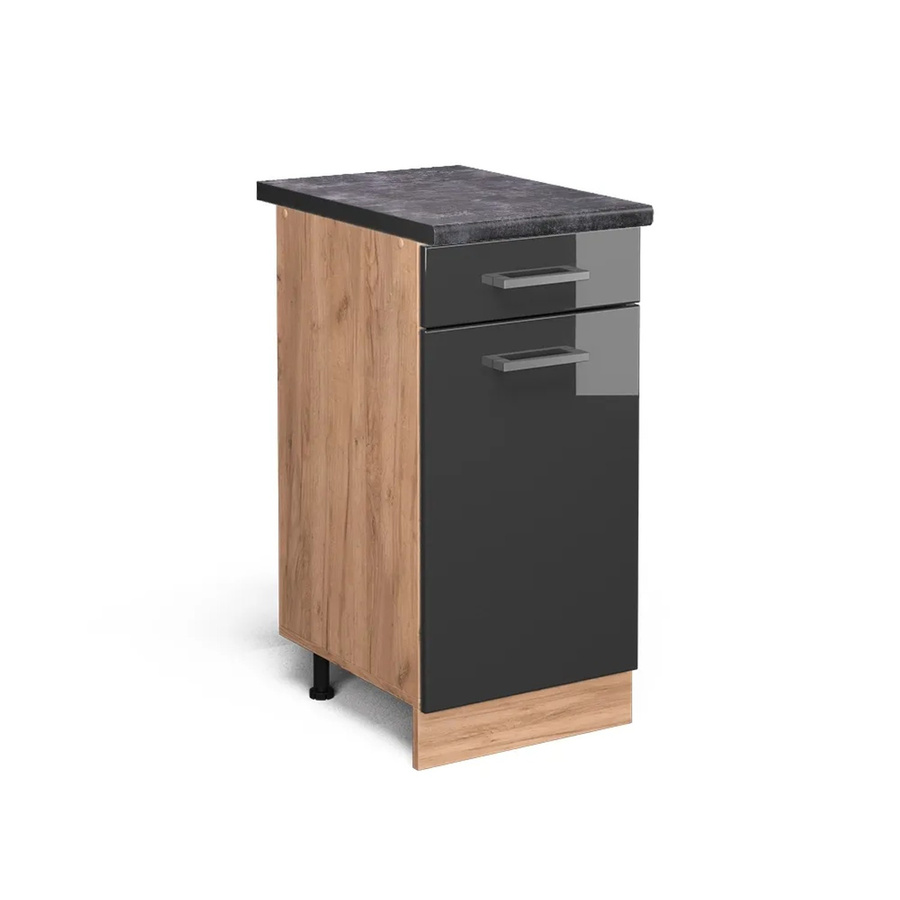 Vicco Küchenunterschrank R-Line Anthrazit Hochglanz und Goldkraft Eiche, Breite: 40 cm, Höhe: 81,6 cm, Tiefe: 60 cm - Bild 2
