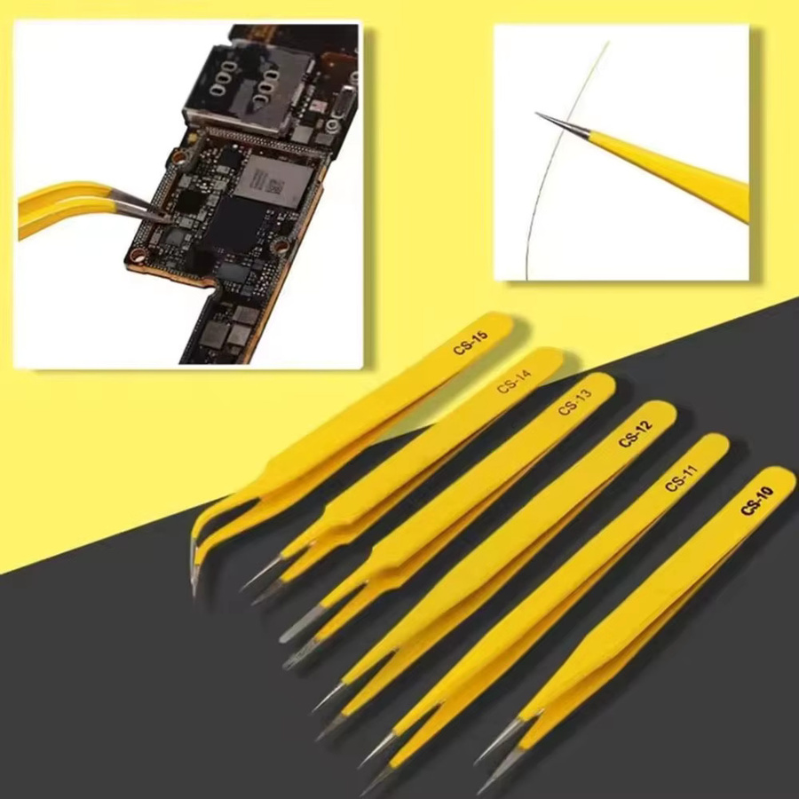 Ninth World Pinzette aus Edelstahl in Gelb mit gebogenen und geraden Spitzen für DIY-Projekte - Bild 2