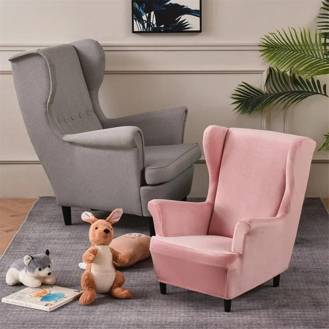 KingBack Samt Kinder Ohrensesselbezug in Pink, elastischer Stretch-Sesselbezug für Mini Ohrensessel - Bild 1