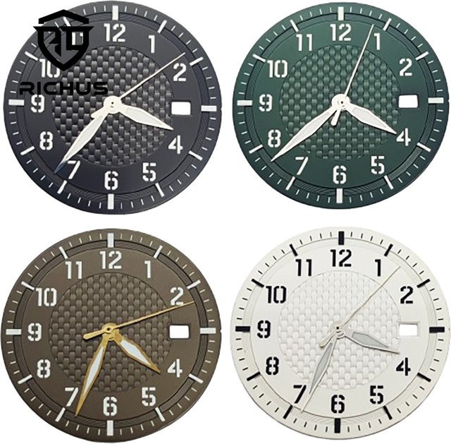 RICHUS Zifferblatt mit Uhrzeigern, grün leuchtend, 34 mm - Bild 1