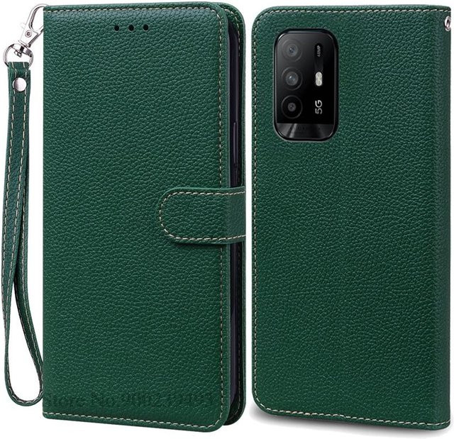 Leder-Brieftasche und Silikon-Klapphülle für OPPO A94 5G und OPPO A94 4G in Grün - Bild 1