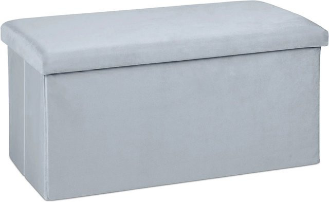 Relaxdays Sitzbank aus Samt in Hellgrau mit Stauraum, faltbar, B/H/T: 77 x 38 x 39 cm - Bild 1