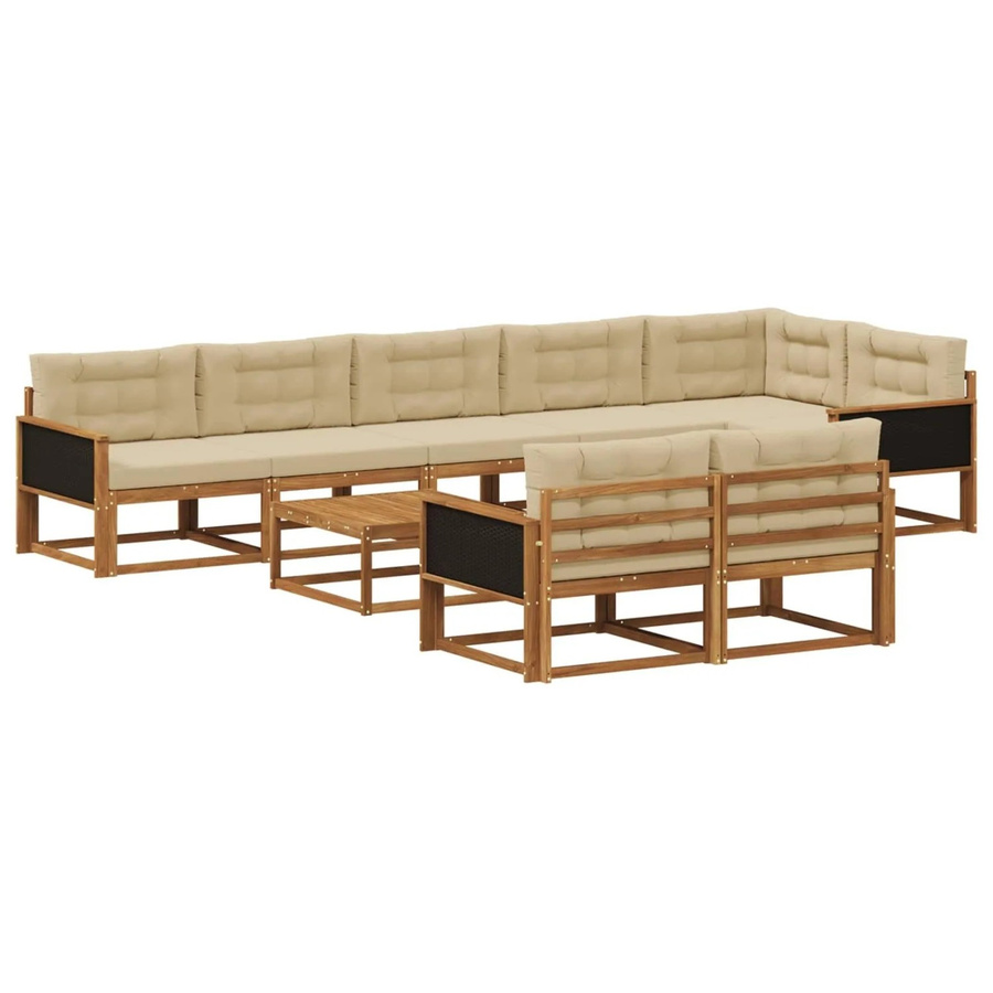 vidaXL Outdoor-Sofagarnitur in U-Form aus Akazienholz mit 9 Kissen in Natur und Beige - Bild 2