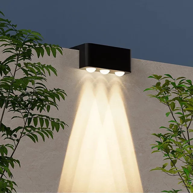 Wasserdichte Solar Garten Wandleuchte mit 3 LED für Treppen, Balkon und Hof, Schwarz, Warmweißes Licht - Bild 1