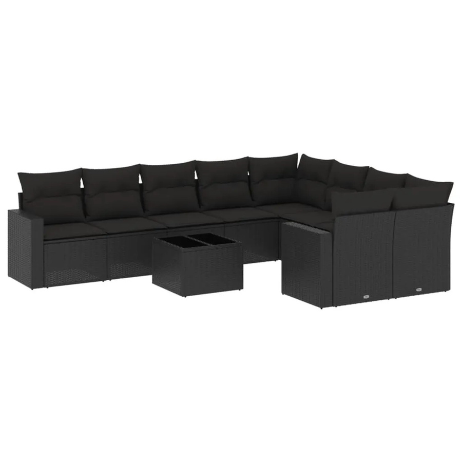 vidaXL 10-tlg. Garten-Sofagarnitur in L-Form aus Poly-Rattan mit Kissen, Schwarz - Bild 2