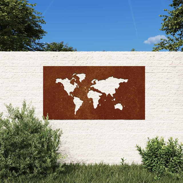 vidaXL Garten-Wanddeko aus Cortenstahl mit Weltkarten-Design in Braun, Breite: 105 cm, Höhe: 55 cm - Bild 1