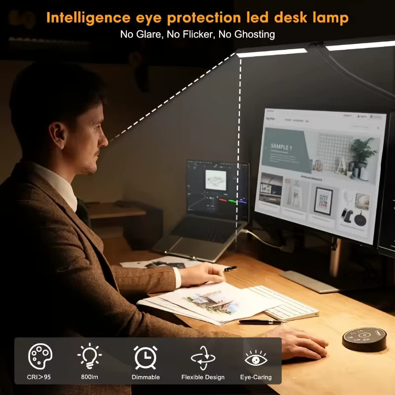 DBF 2-köpfige LED-Schreibtischlampe in Schwarz mit Klemme und USB-Anschluss, augenschonende Architektenlampe mit 3 Lichtfarben und Touch-Bedienung für Büro und Zuhause - Bild 4